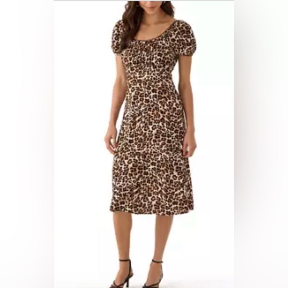 NWT As U Wish Leopard Print Brown/Tan Midi Dress size L